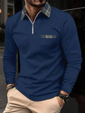 Men's Checkered Long Sleeve Polo Shirt | Casual Zip Neck Top