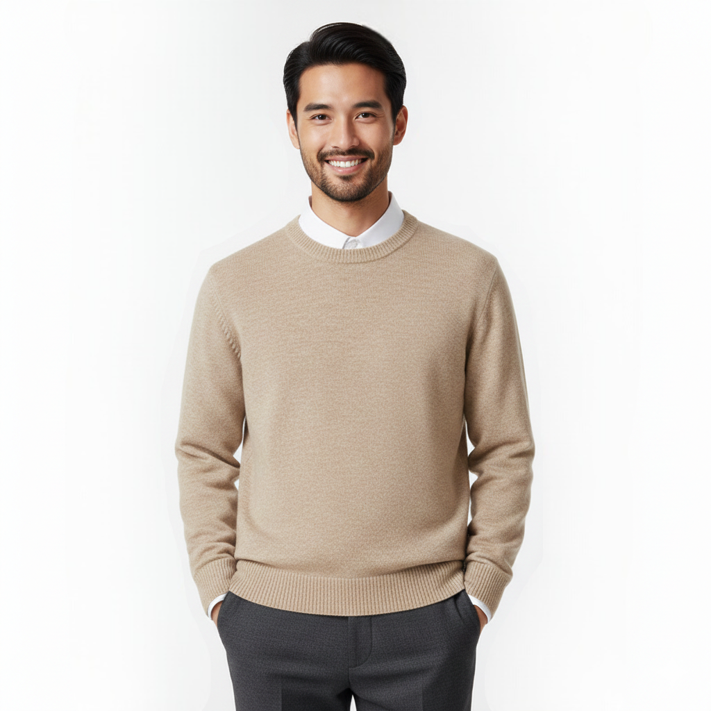 Men's Merino Wool Crew Neck Sweater | Elegant Breathable Knit Top