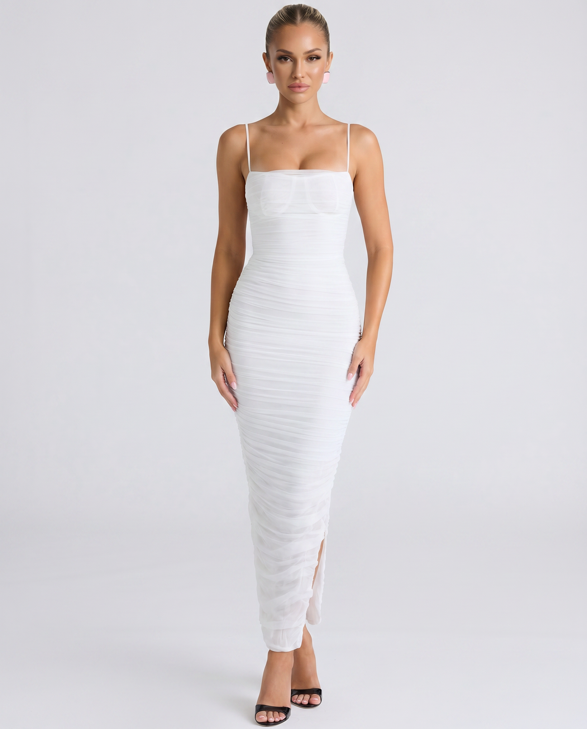 Adele | Maxi Dress with Gathered Mesh and Side Slit