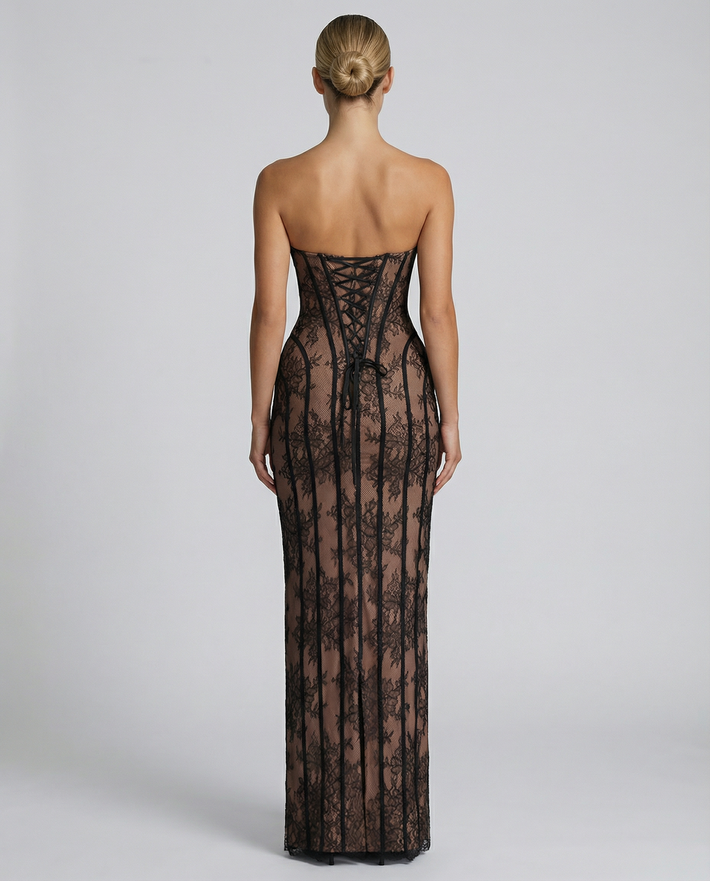 Catherine | Maxi Dress with Sheer Lace Corset and Lace-Up Back