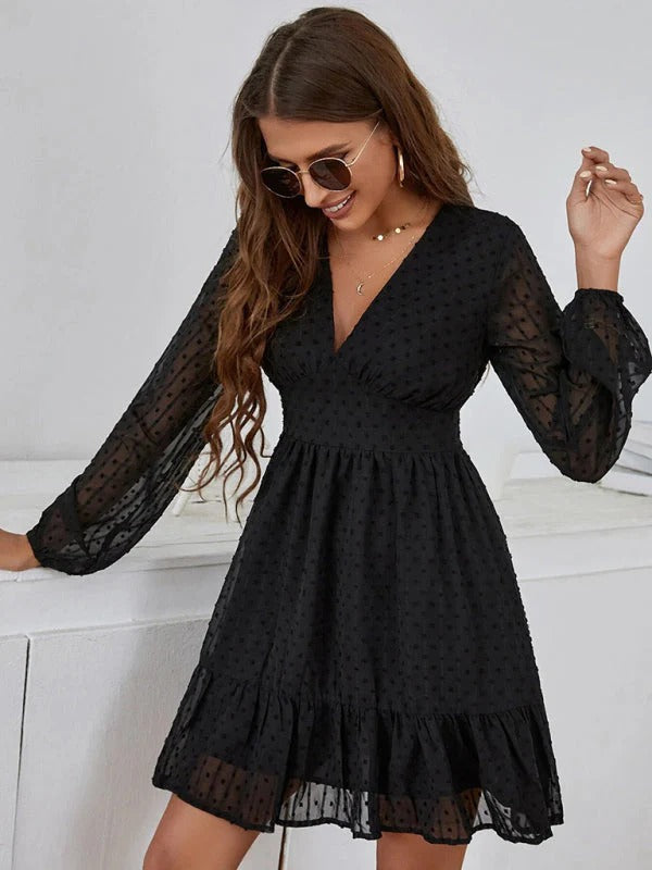 Women's Polka Dot Fit and Flare Dress | Elegant Long Sleeve Casual Midi