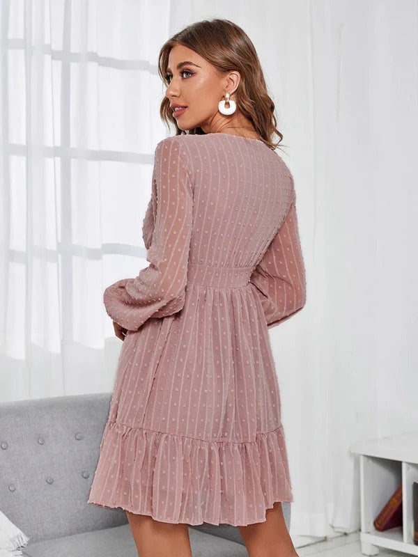 Women's Polka Dot Fit and Flare Dress | Elegant Long Sleeve Casual Midi