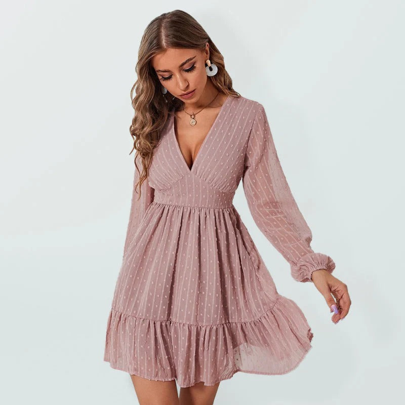 Women's Polka Dot Fit and Flare Dress | Elegant Long Sleeve Casual Midi