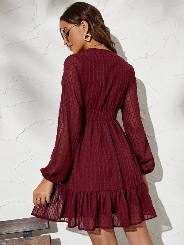 Women's Polka Dot Fit and Flare Dress | Elegant Long Sleeve Casual Midi
