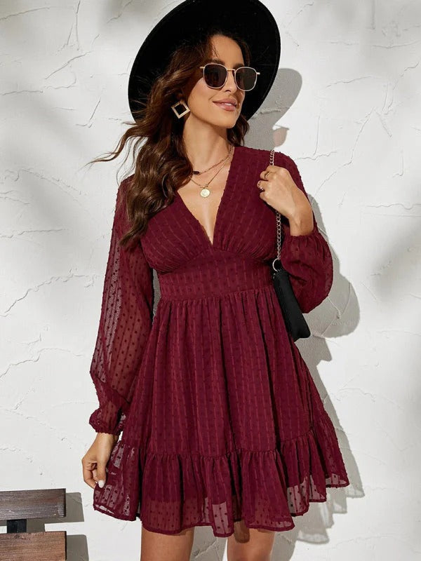 Women's Polka Dot Fit and Flare Dress | Elegant Long Sleeve Casual Midi
